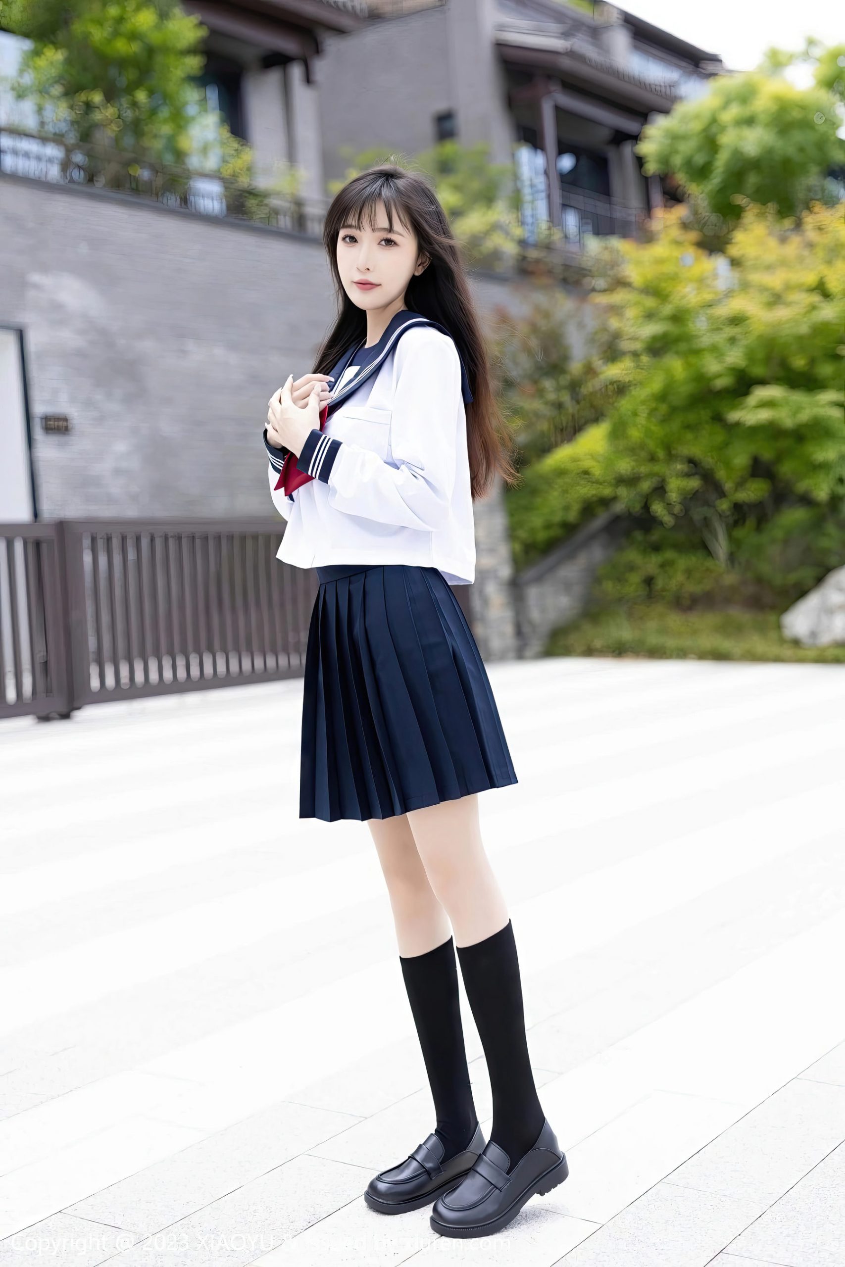 [XIAOYU语画界] Vol.1045 模特林星阑 - 学妹制服+黑色长筒袜贵州旅拍-御萝部落