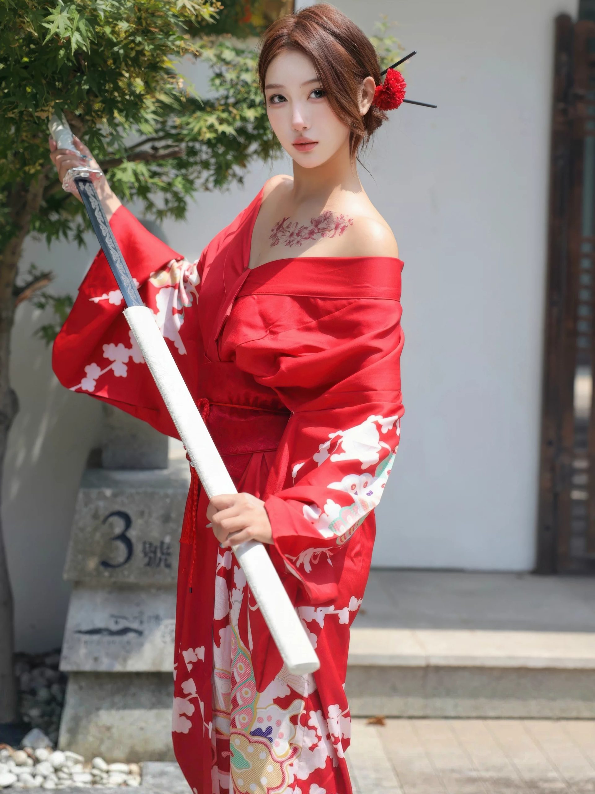 图片[2]-金允希Yuki 红色和服-御萝部落