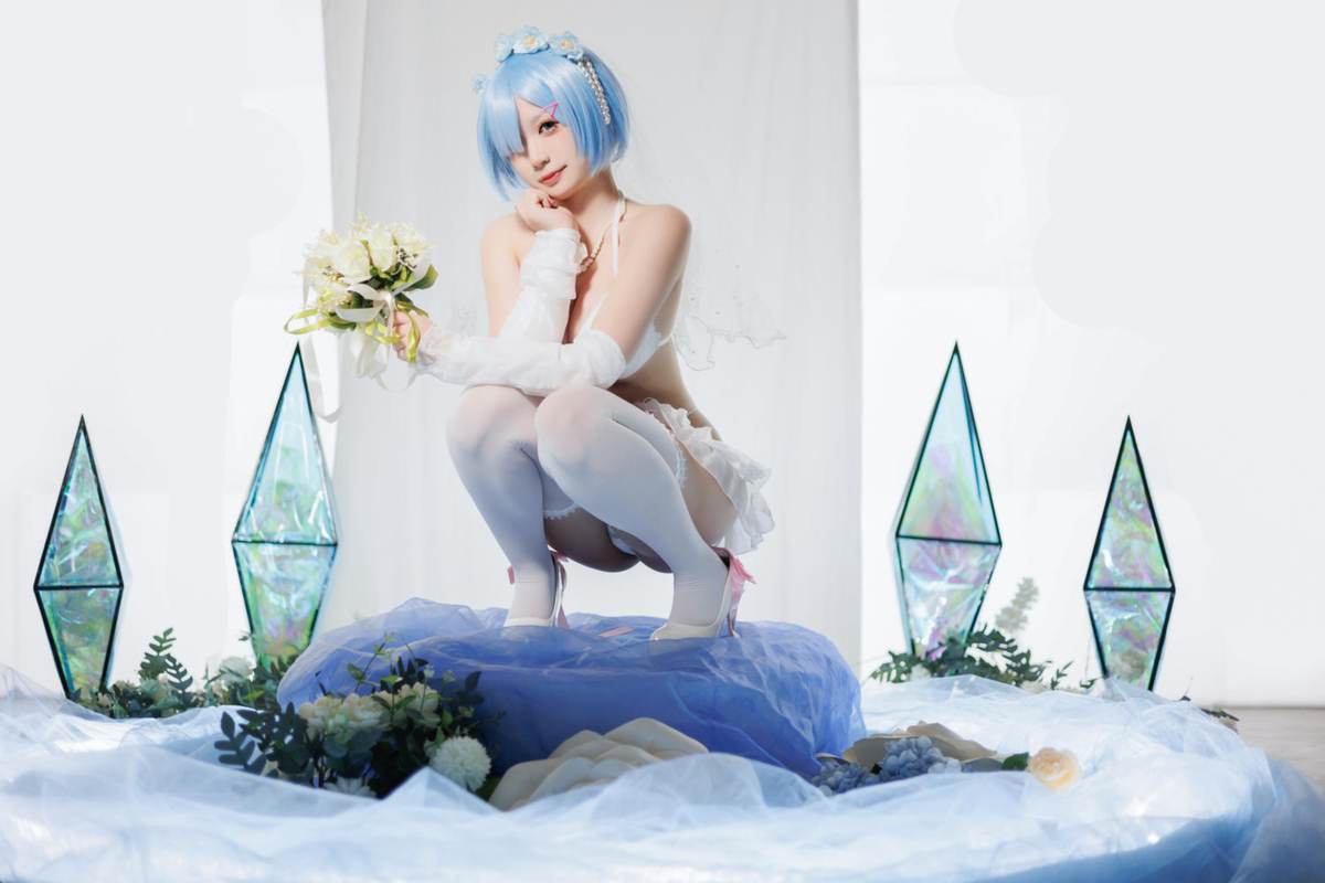 图片[2]-樱落酱w – 蕾姆花嫁：蓝发婚纱白丝美腿 25P-御萝部落