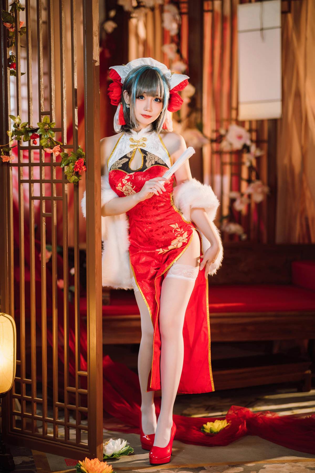 图片[3]-焖焖碳 – cos 柴郡：真人写实碧蓝航线猫娘 银发猫耳撕裂旗袍巨乳白丝开档 极致诱惑堕落无修正 29P-御萝部落