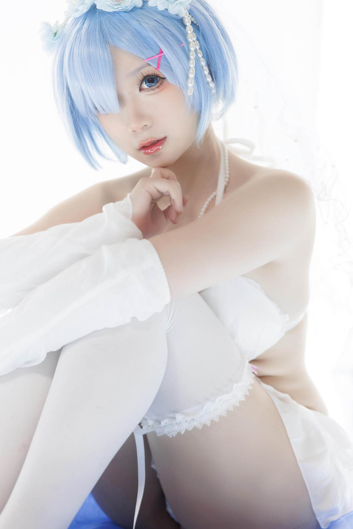 图片[3]-樱落酱w – 蕾姆花嫁：蓝发婚纱白丝美腿 25P-御萝部落