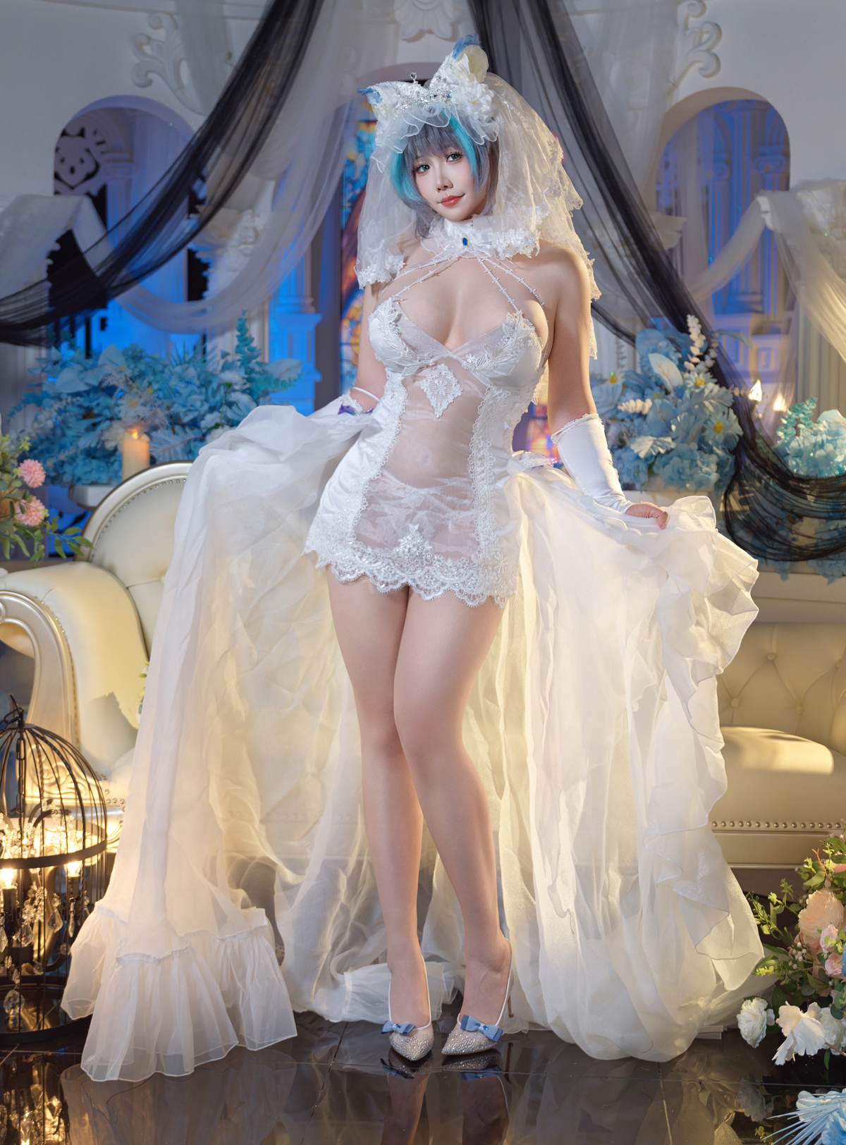 麻花麻花酱 - 碧蓝航线柴郡：婚纱蕾丝搭配高跟鞋 优雅仪式感拉满 33P1V-御萝部落