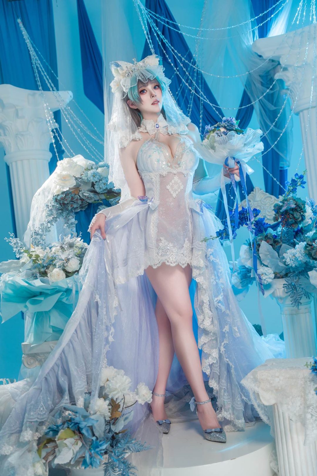 图片[2]-Natsuko夏夏子 – 碧蓝航线 柴郡婚纱：白色婚纱蕾丝内衣 巨乳美腿 70P-御萝部落