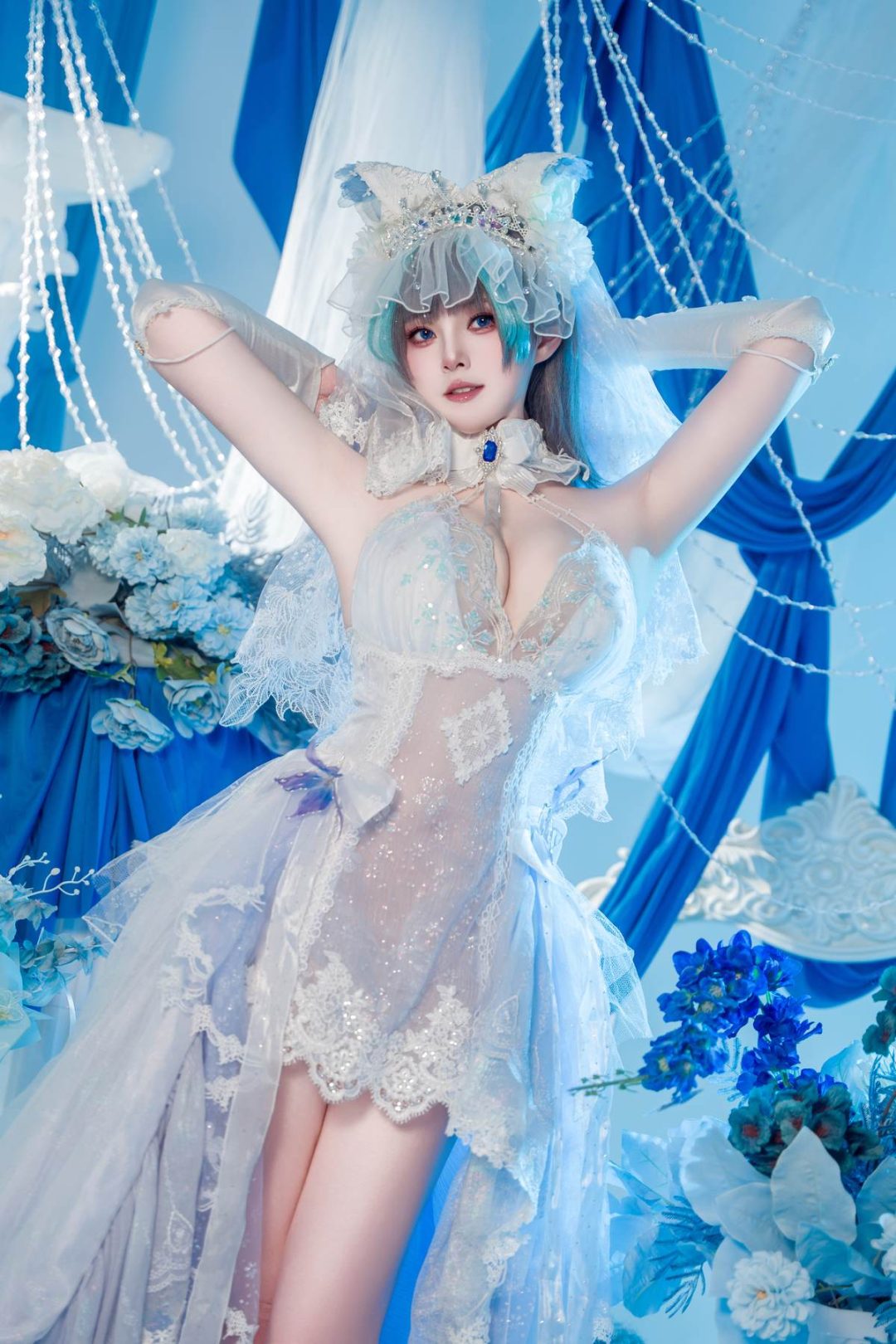 图片[3]-Natsuko夏夏子 – 碧蓝航线 柴郡婚纱：白色婚纱蕾丝内衣 巨乳美腿 70P-御萝部落