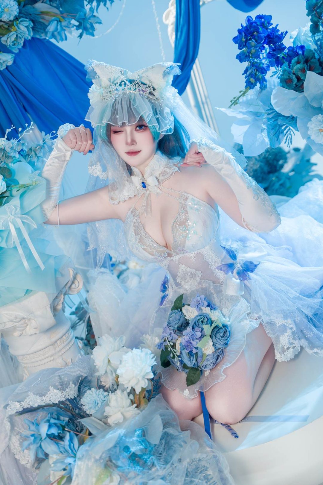 图片[7]-Natsuko夏夏子 – 碧蓝航线 柴郡婚纱：白色婚纱蕾丝内衣 巨乳美腿 70P-御萝部落