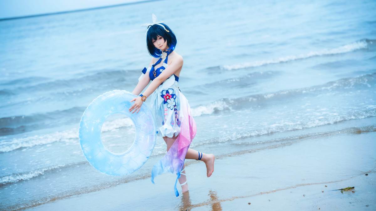 图片[2]-Seele麦麦 – 希尔彼岸浪花物语·海滩：蓝白泳装海滩白丝美腿 72P-御萝部落